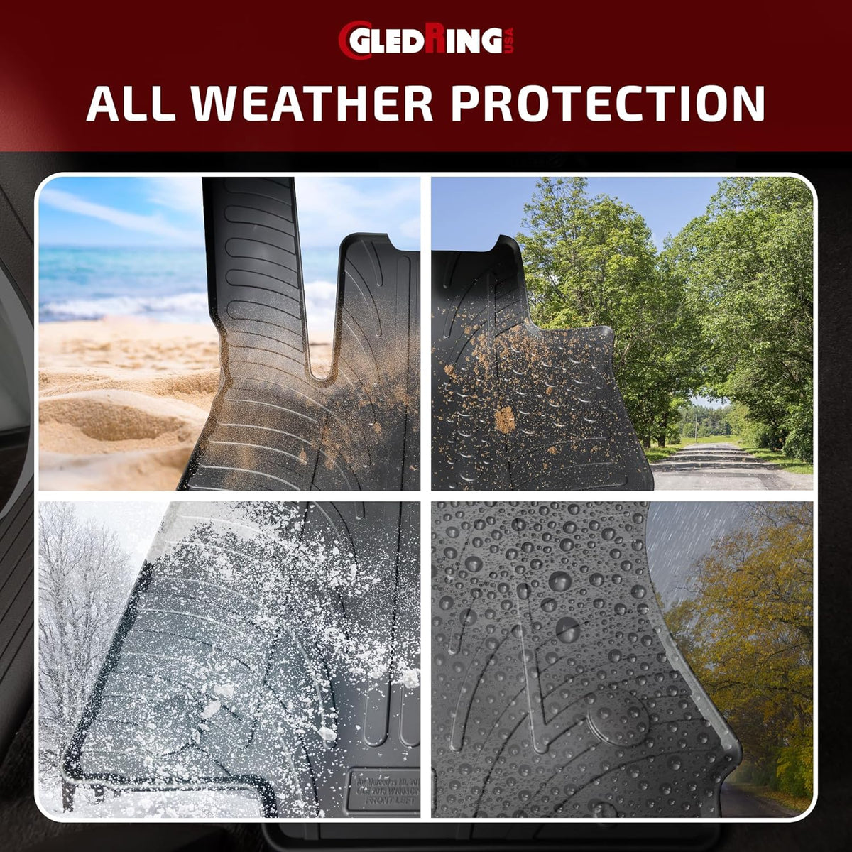 Gledring USA Custom Fit All-Weather Rubber Floor Mats Intended for Land Rover LR2 2007-2015, No Trimming Required, Tailored Custom Fit, Protects from Rain, Mud, & Snow
