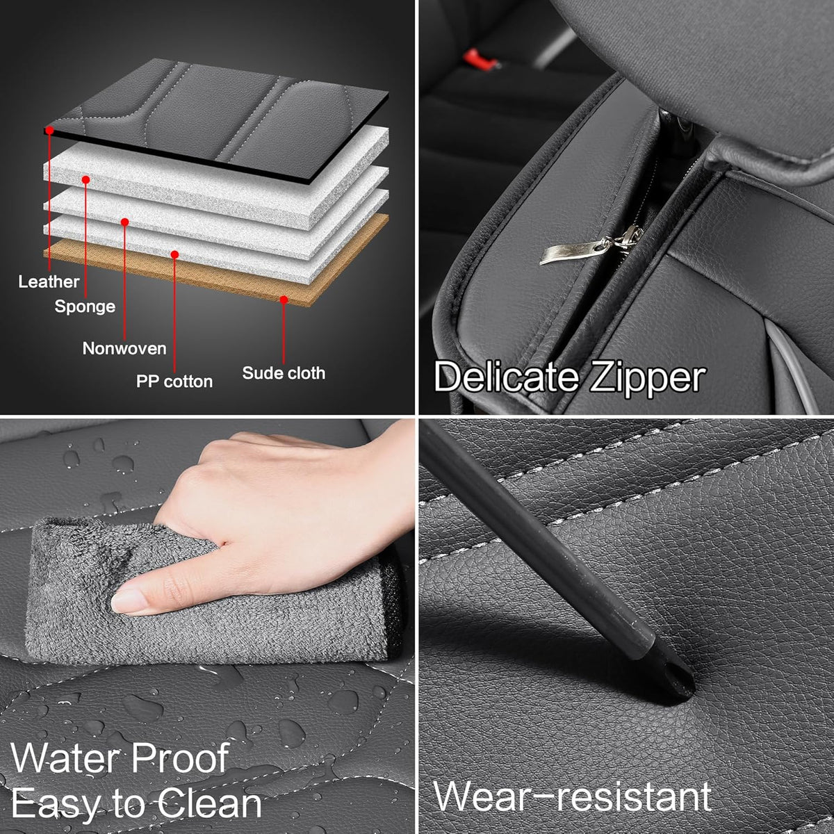 Pariitadin Leather Car Seat Covers Front Pair, Waterproof Breathable Faux Leather Automotive Seat Covers for Cars, Non-Slip Car Interior Covers Universal Fit Most Cars Sedans Trucks SUVs, Gray