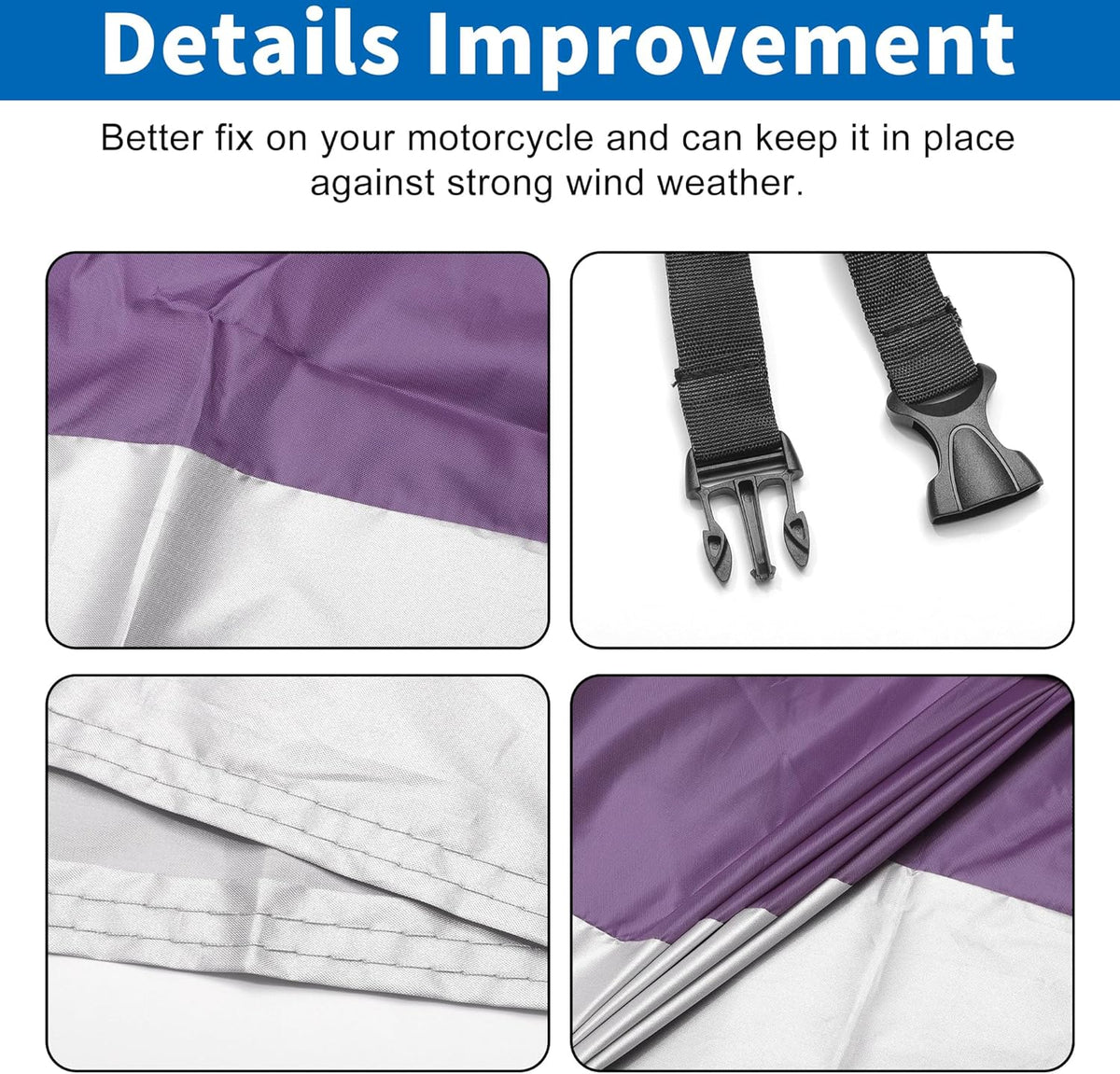 X AUTOHAUX Motorcycle Cover for Harley Davidson for Honda for Suzuki All Season Waterproof Outdoor Protection Motorbike Cover Fits Up to 104.33'' Motorcycles Cover XXL Purple Silver Tone