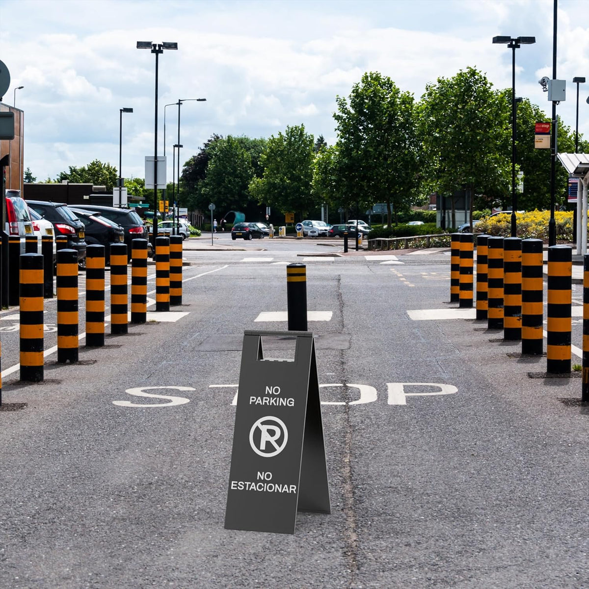 Stainless Steel No Parking Sign Portable Foldable Handle 2-Pack (Black)