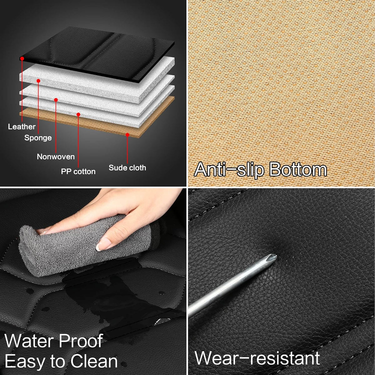 Pariitadin Leather Car Seat Covers Front Pair, Waterproof Faux Leather Seat Covers for Cars, Non-Slip Car Interior Covers Universal Fit for Most Cars Sedans Trucks SUVs, Black
