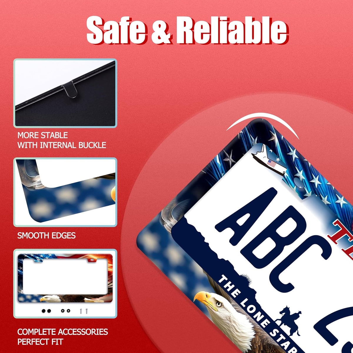 American Flag Eagle License Plate Frame Patriotic Flag License Plate Holder Funny Stainless Steel Accessories Cars Decor with 2 Holes and Screws Fits Standard Us Ca Vehicles License Plate 12.2 X 6 in