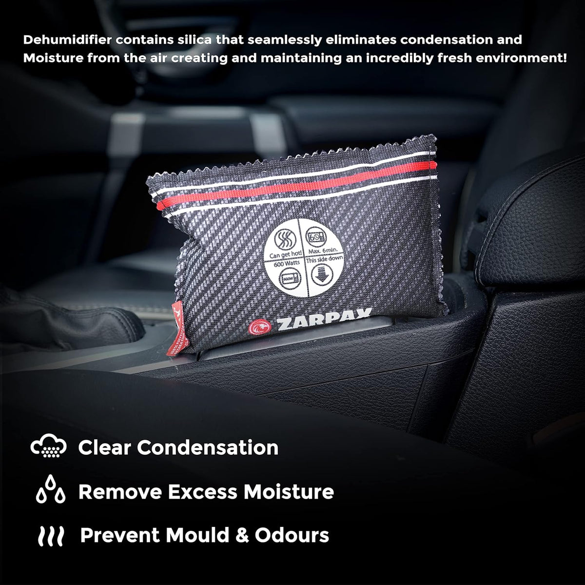 Reusable Car Dehumidifier - Rechargeable Dehumidifier for Car, Trucks, and RVs - Prevent Damp & Moisture on Windscreens with this Portable Moisture Absorber for Car - Dark Grey, 8x