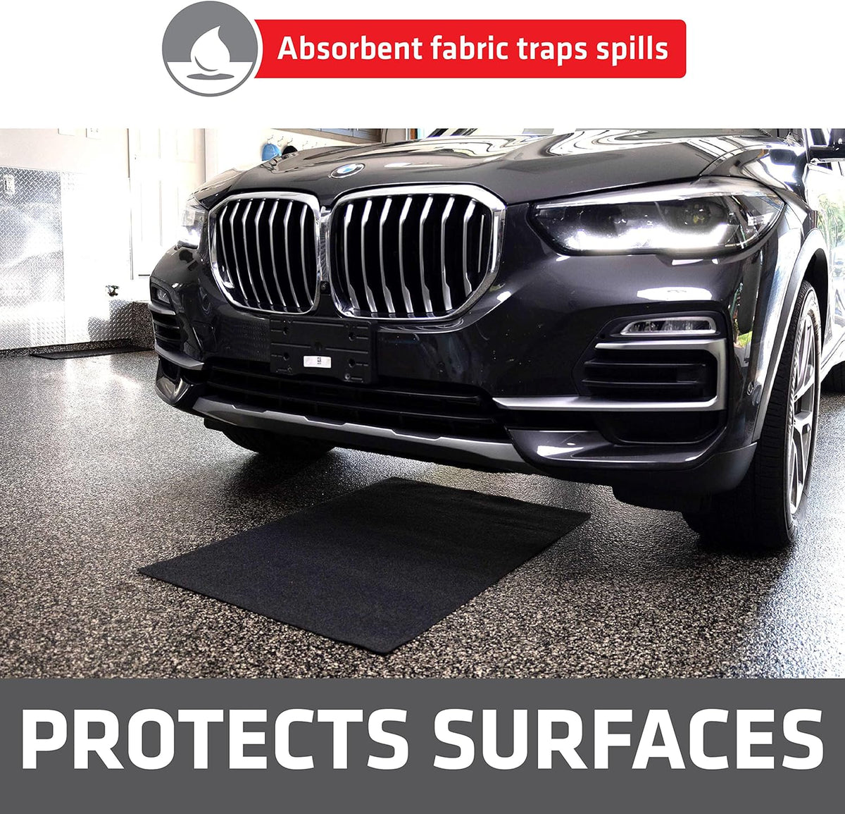 Drymate Oil Spill Mat (29" x 36"), Premium Absorbent Oil Pad, Reusable, Washable, Durable, Waterproof Backing Contains Liquids, Protects Garage Floor Surface (USA Made)