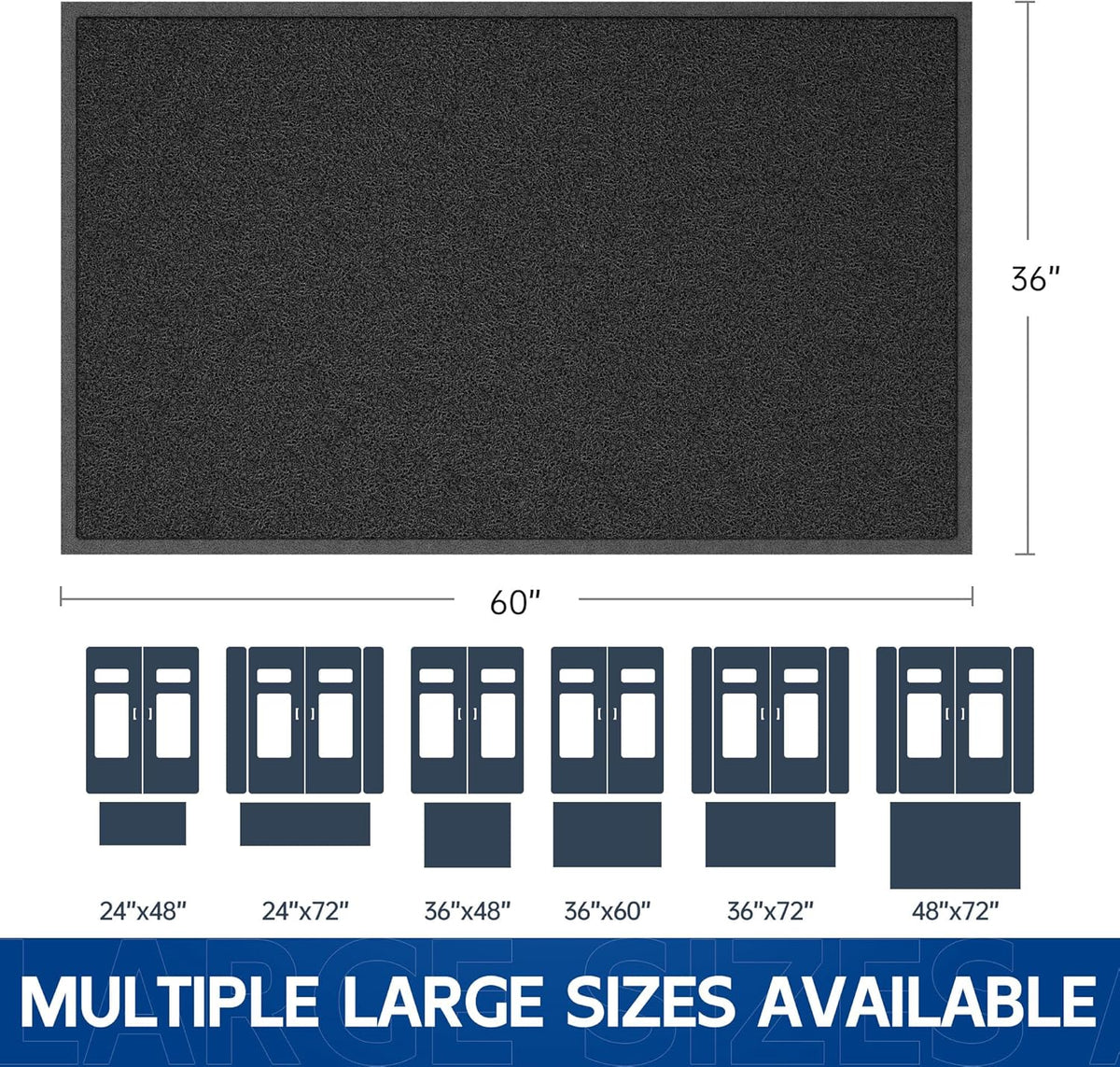 Sturdy Front Door Mat, 60" x 36" Heavy Duty Indoor Outdoor Doormat for Entryway, Fade Resistant, Waterproof Low Profile Entry Mat, Non Slip Welcome Mat for Outside Entrance, Patio, Home