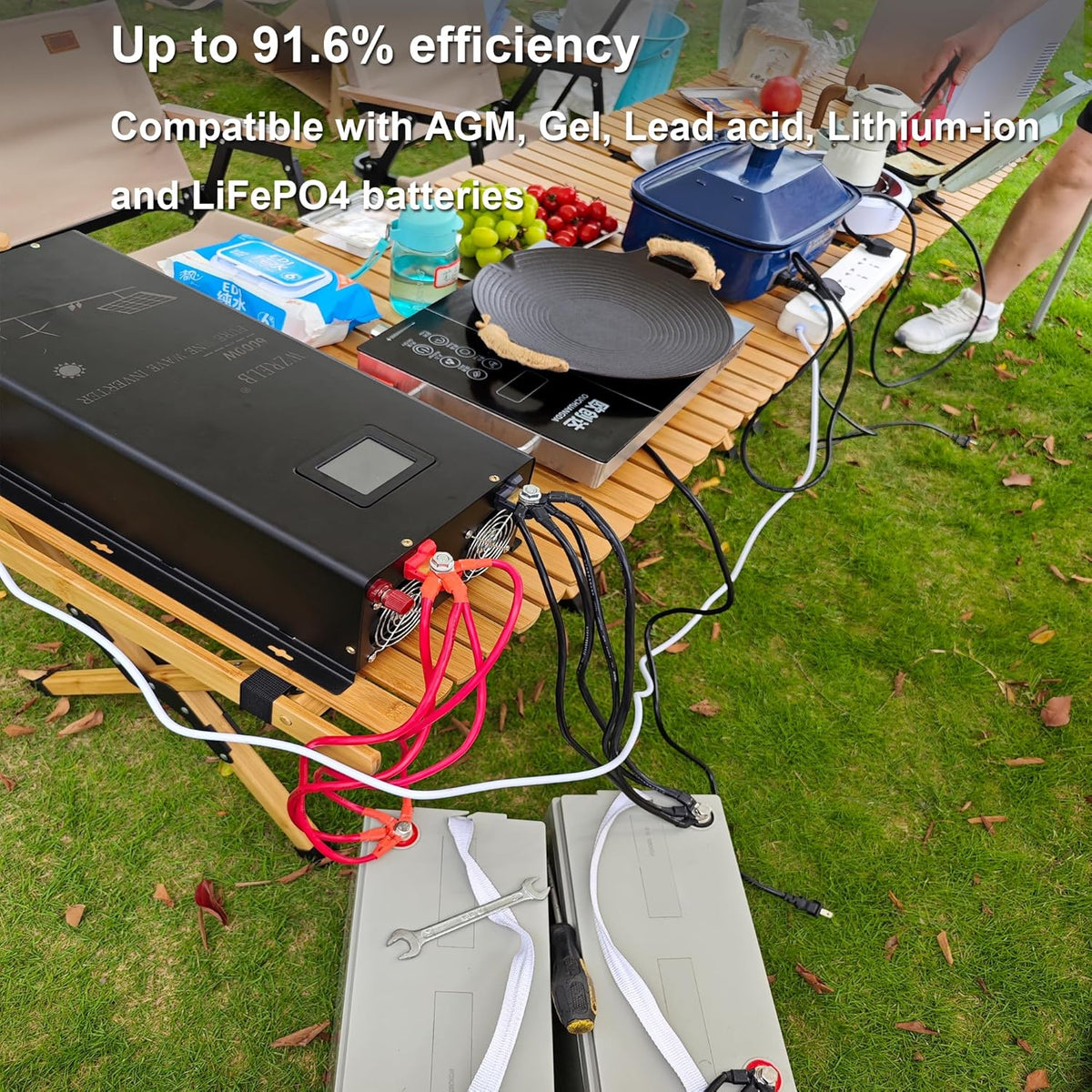 WZRELB 6000W Split Phase Pure Sine Wave Inverter, 24V DC to 120V/240V AC, 4 AC Outlets, Hardwire Terminal, High Efficiency up to 91.6%