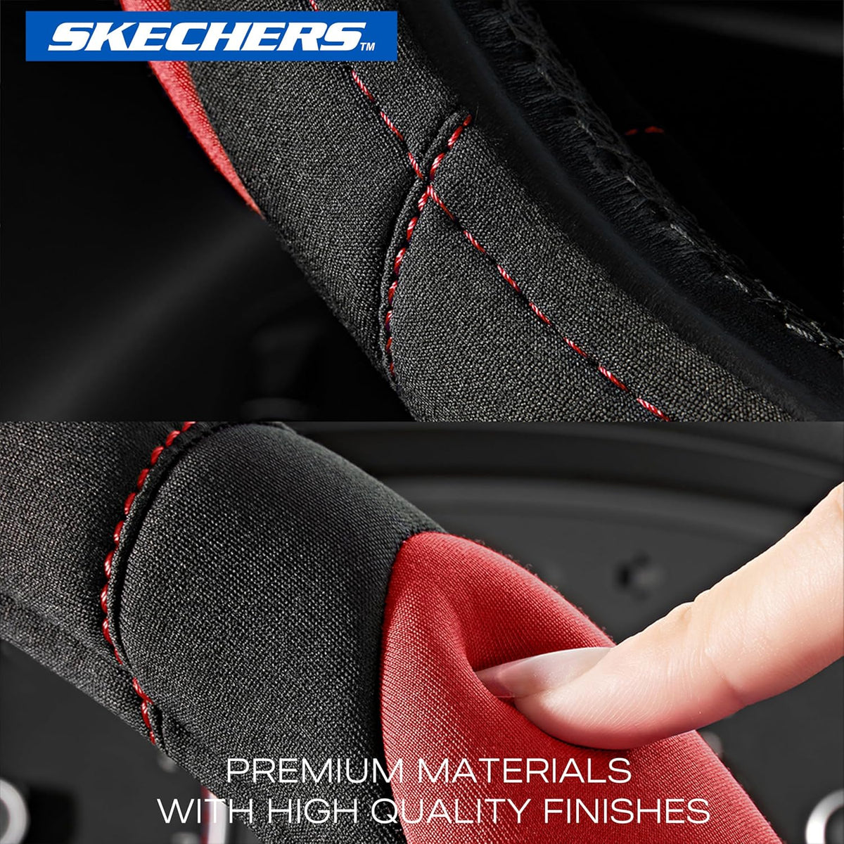 Skechers Steering Wheel Cover,Memory Foam Car Steering Wheel Cover,14.5-15inch Anti-Slip Safety Comfortable Desgin, Universal Accessory for Diverse Cars, Truck,SUV (Black & Red)