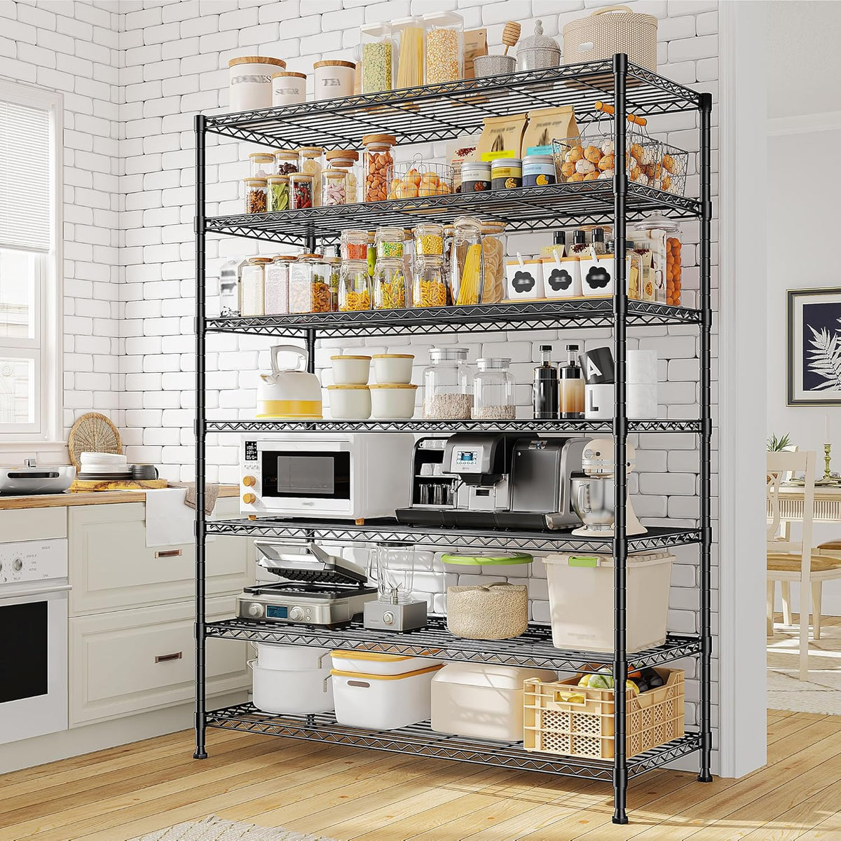 82.6H Metal Shelving Unit 7 Tier Storage Shelves Adjustable Wire Shelving Metal Wire Shelf Pantry Shelves Commercial Rack for Kitchen Pantry Utility Room Garage 45" W x 82.6''H x 13.5" D, Black