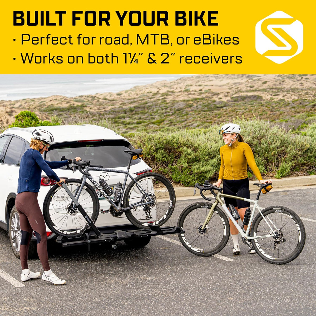 Saris SuperClamp G4 2-Bike Hitch Rack – Lightweight Platform Bike Carrier, Zero Frame Contact, Tool-Free, Tilt & Fold, Supports eBikes, Fits 1.25" & 2" Hitch – Carries 2 Bicycles Up to 60 lb. Each