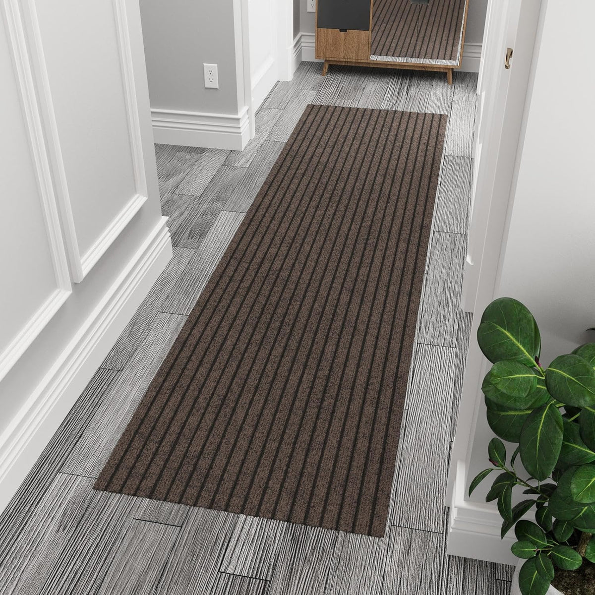 Ottomanson 2'7" x 9' Hallway Runner with Scraper Pile - Extra Durable Non-Slip Rug Mat for Indoor & Outdoor Use - Ideal for Kitchen, Entryway & Garage - High-Traffic Carpet, Brown