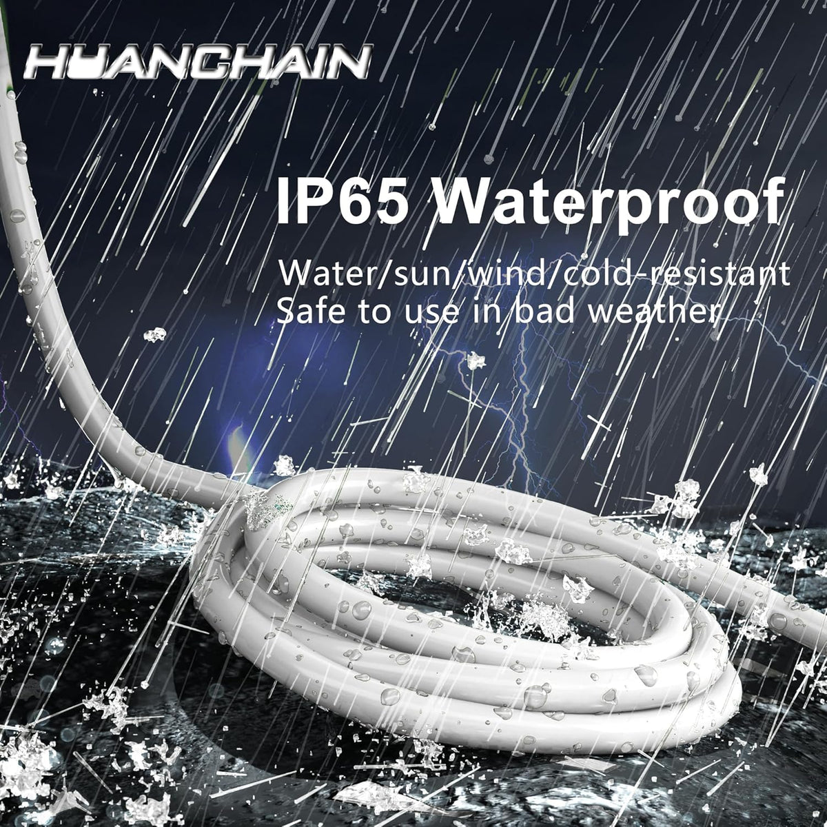 HUANCHAIN Indoor Outdoor White Extension Cord 8 ft Waterproof, 16/3 Gauge Flexible Cold-Resistant Appliance Extension Cord Outside, 13A 1625W 16AWG SJTW, 3 Prong Heavy Duty Electric Cable, ETL