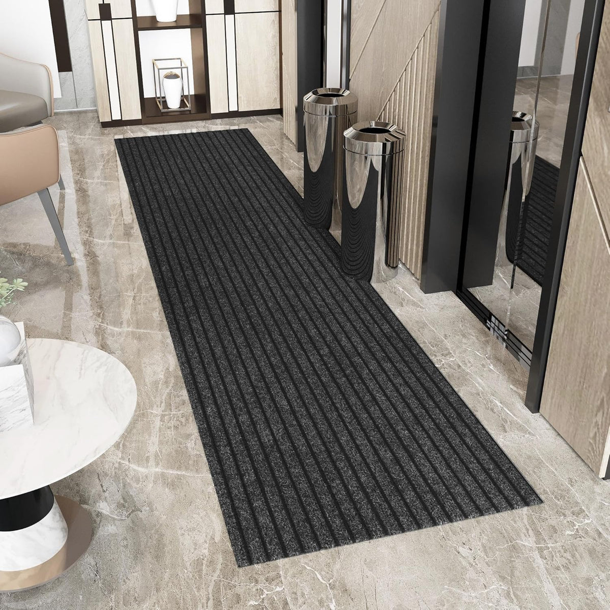 Ottomanson 2' x 39' Hallway Runner with Scraper Pile Extra Durable Non-Slip Rug Mat for Indoor & Outdoor Use - Ideal for Kitchen, Entryway, Patio & Garage - High-Traffic Carpet, Black