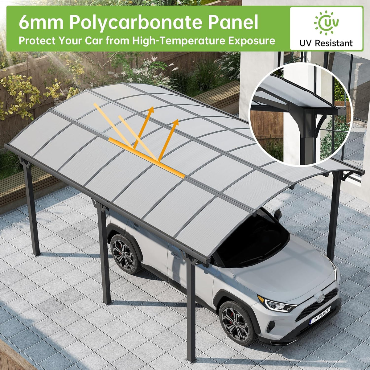 Real Relax 12x16ft Heavy Duty Metal Carport, Arch-Roof Polycarbonate Roof Panels Canopy, Outdoor Garage Car Tent Shelter for Boats and Truck,Gray