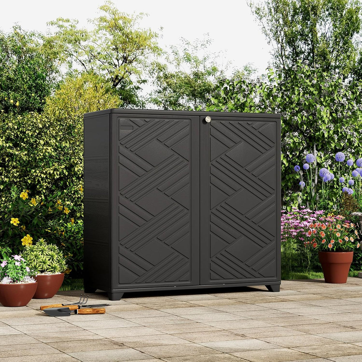 ZZM Indoor/Outdoor Storage Cabinet Waterproof, 34"x15"x34" Plastic Outdoor Storage Box for Garden Balcony Bathroom, All Weather Outdoor Storage Clearance, DIY Usage, with No Shelf (Black)