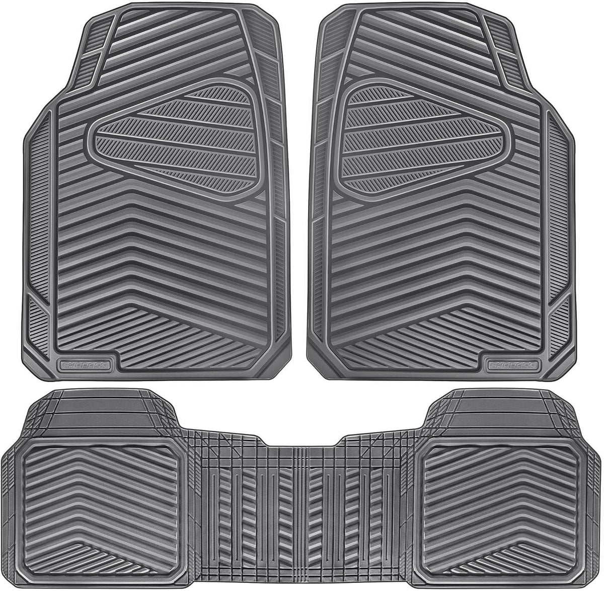 CAR PASS Rubber Car Mats,Car Floor Mats All Weather,Car Mat Full Set 3 Piece,Grey Waterproof Automotive Floor Mat Trim to Fit for Cars Sedan SUVs Small Trucks,Heavy Duty Anti-Slip Easy Clean, All Gray