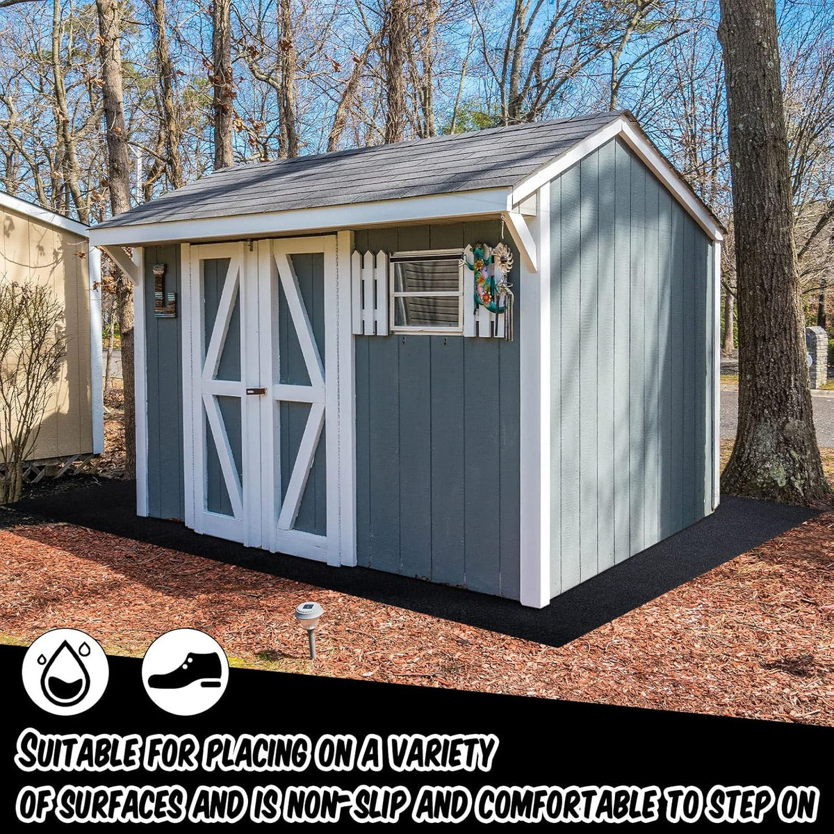 Haull Outdoor Storage Shed Floor Moat Waterproof Outdoor Carport Mat Thickened Soft Patio Furniture Pad Washable with Non Slip Backing, Storage Shed Not Included(4 x 7 ft)
