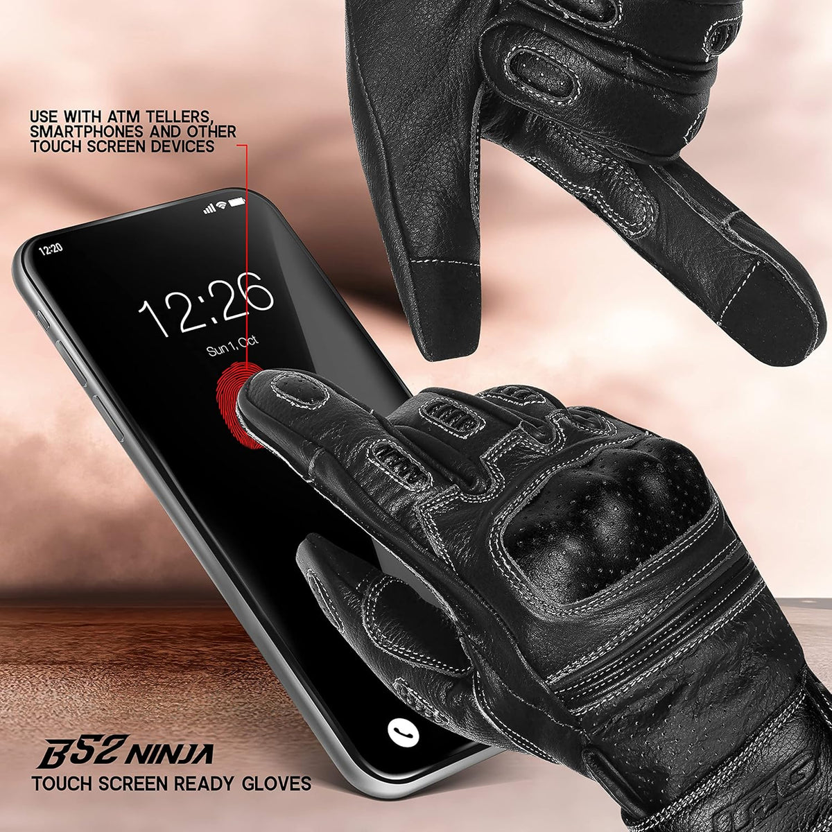 J.A.G. Motorcycle Gloves - Premium Leather Perforated Motorcycle Gloves for Men with Knuckle Protection | Touchscreen Motorbike Riding Gloves