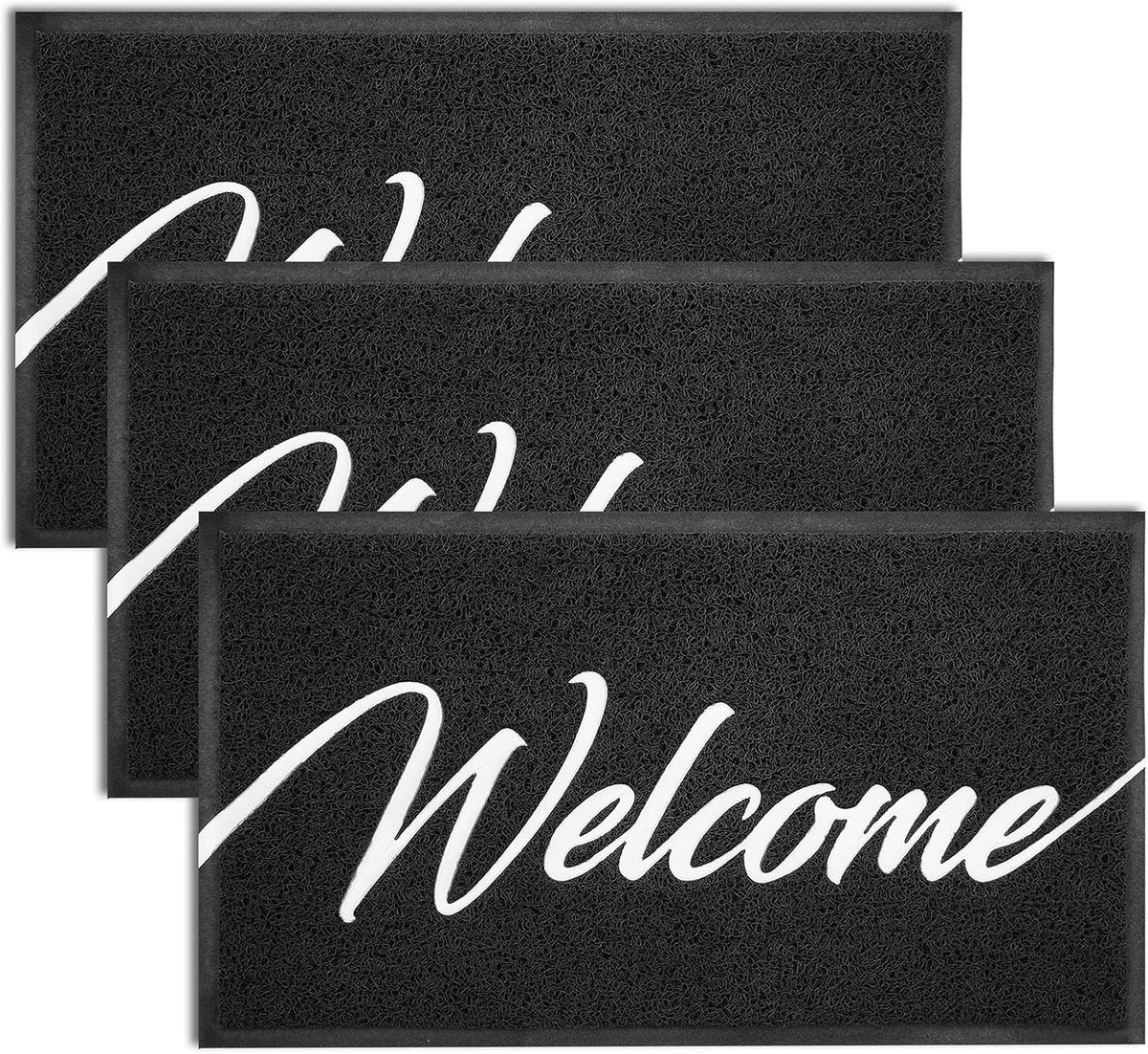 EARTHALL Door Mat 3-Pack Outside Inside Welcome Doormat 30"x17.5" Durable Floor Mat Non Slip Rug Ultra Absorb Mud Easy Clean Front Doormat for Garage, Entryway, Patio, High Traffic Areas, Black