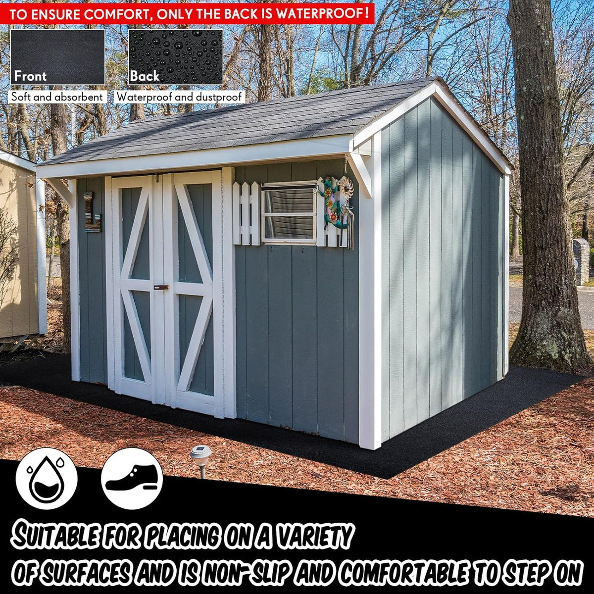 Haull Outdoor Storage Shed Floor Moat Waterproof Outdoor Carport Mat Thickened Soft Patio Furniture Pad Washable with Non Slip Backing, Storage Shed Not Included(6 x 3 ft)