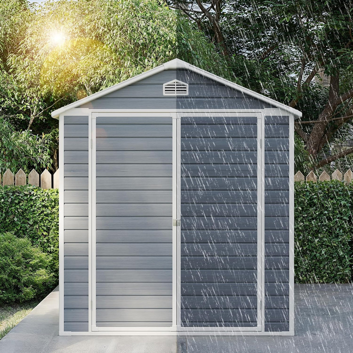 Gizoon 8x6 FT Outdoor Storage Shed with Floor, Resin Garden Tool Shed with Lockable Doors, Window, Vents, Reinforced Steel Frame, Waterproof Plastic Storage Sheds for Backyard, Patio, Lawn