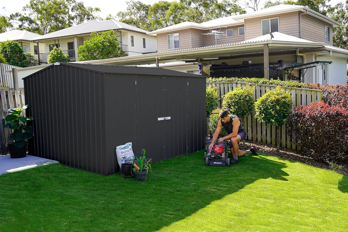 Absco Premier Storage Sheds, 10'x10' Metal Garage, DIY Backyard Shed, Utility Tool Storage, Weather & Wind Resistant Aluminum Panels & Steel Frame, Maintenance-Free, 12 Year Warranty, Monument Gray