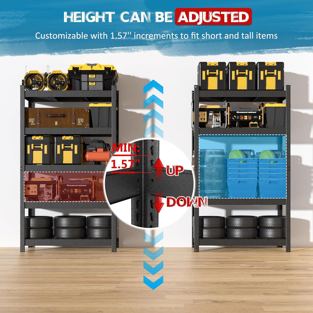 MUPATER 48.03”W × 24.41”D × 83.78”H Metal Storage Shelves, 5-Tier Adjustable Shelves, 3000 LBS Heavy Duty Standing Utility Shelf Racks for Pantry, Warehouse, Kitchen, Garage