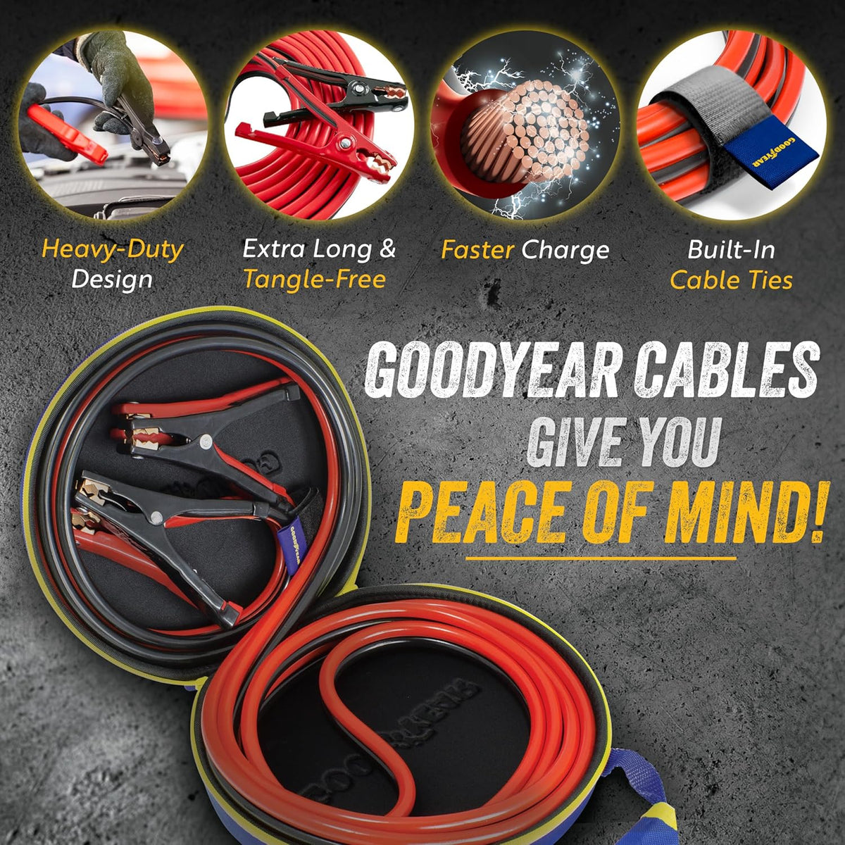 Goodyear Heavy Duty Jumper Cables for Car Battery – 4 Gauge 20 ft Booster Cables with Carrying Case for Cars, Trucks, SUVs, Emergency Roadside Kit
