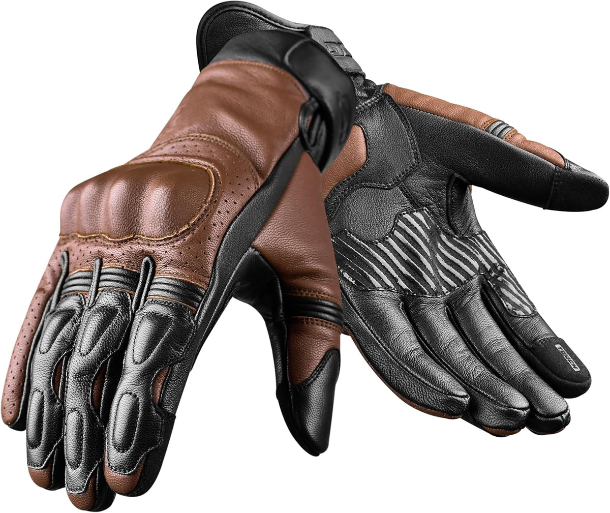 J.A.G. Motorcycle Gloves - Premium Leather Perforated Motorcycle Gloves for Men with Knuckle Protection | Touchscreen Motorbike Riding Gloves