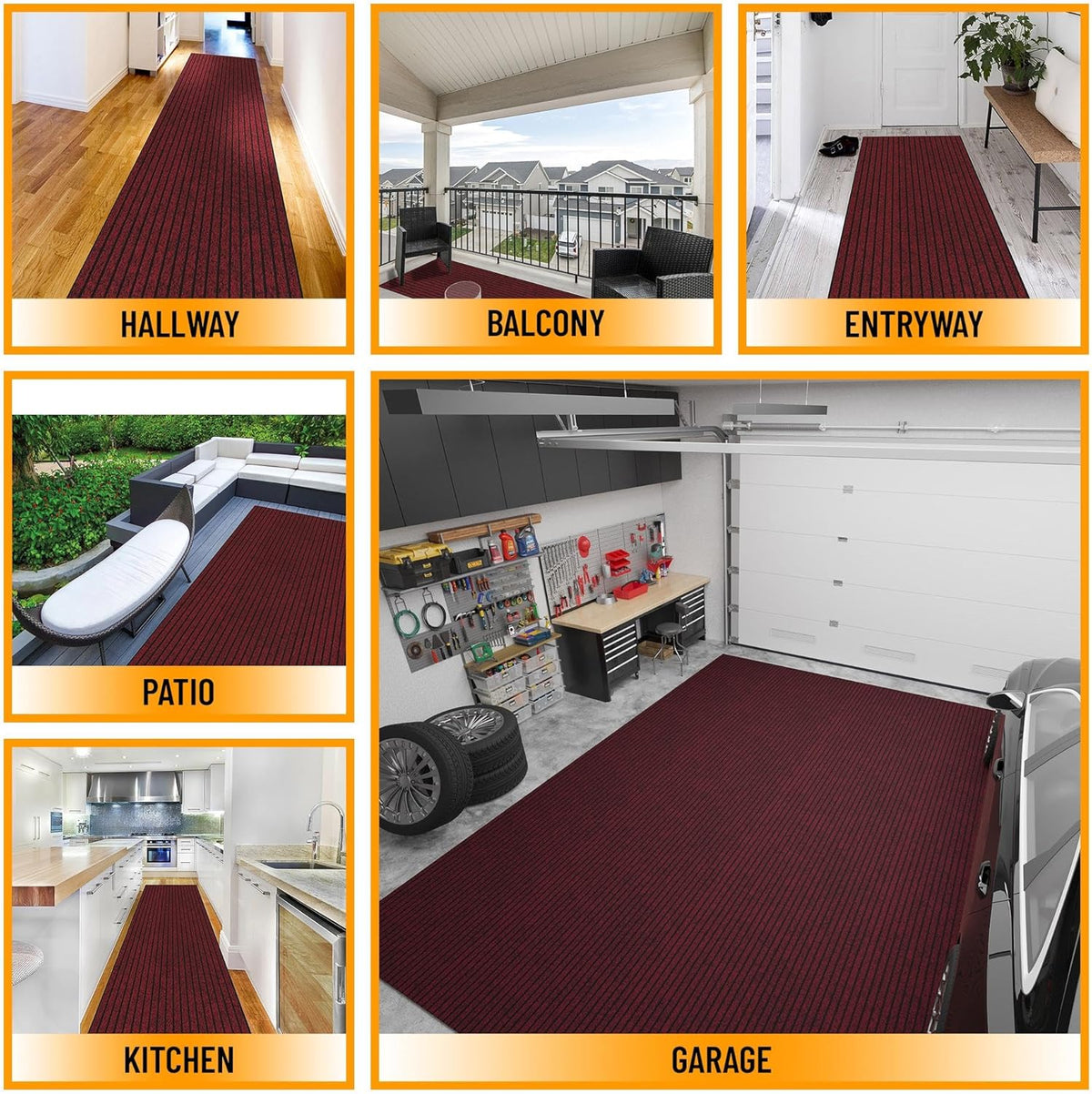 Ottomanson 2' x 14' Hallway Runner with Scraper Pile - Extra Durable Non-Slip Rug Mat for Indoor & Outdoor Use - Ideal for Kitchen, Entryway, Patio & Garage - High-Traffic Carpet, Red