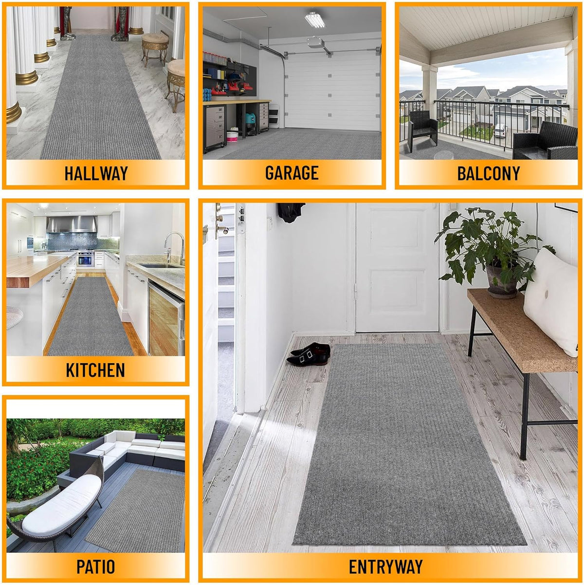 Ottomanson 2'7" x 28' Hallway Runner with Scraper Pile - Extra Durable Non-Slip Rug Mat for Indoor & Outdoor Use - Ideal for Kitchen, Entryway & Garage - High-Traffic Carpet, Gray