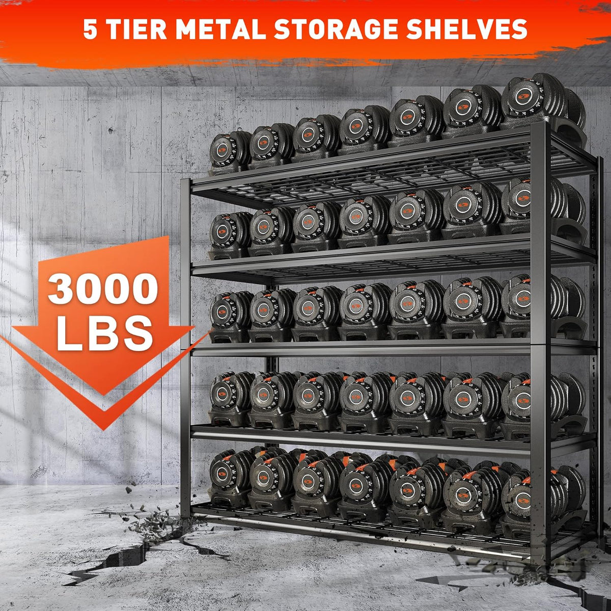 REIBII 48.2''W Garage Shelving Heavy Duty Metal Shelving 3000LBS Storage Shelves Adjustable Metal Shelves Industrial Garage Shelf for Warehouse Basement 48.2 "W x 24.2" D x 72.2 "H