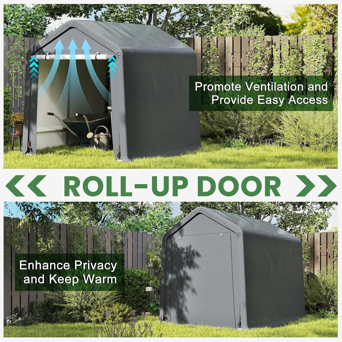 Tangkula 8x6.5Ft Portable Shed, Outdoor Storage Shelter with Waterproof Cover & Roll-up Zipper Door, Ratchet Strap, Heavy Duty Portable Storage Tents for Outside, Bikes, Garden Tools, Motorcycles