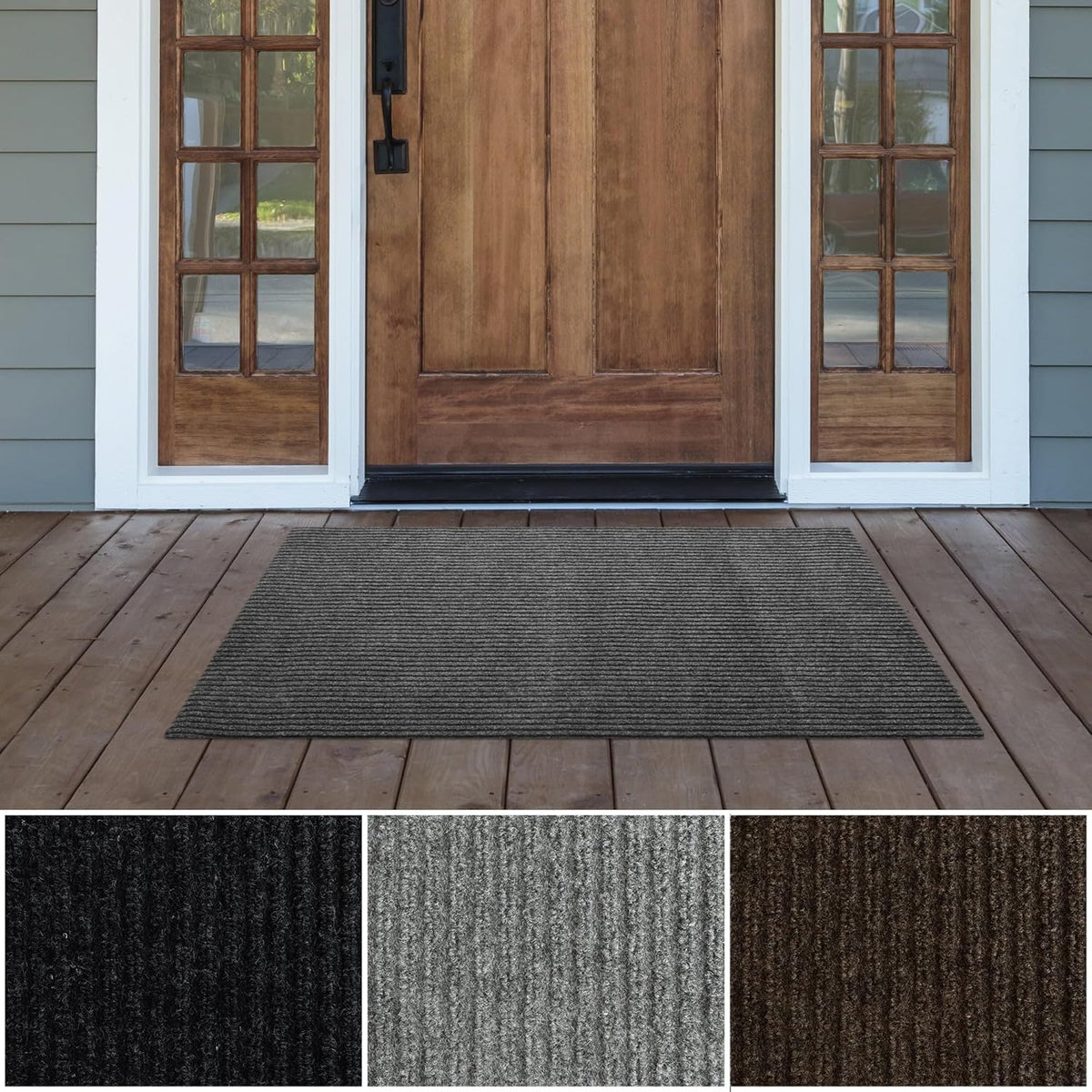 iCustomRug Spartan Weather Warrior Indoor/Outdoor Utility Ribbed Carpet Runner with Non-Slip Thermoplastic Rubber Backing, 3ft X 4ft Charcoal