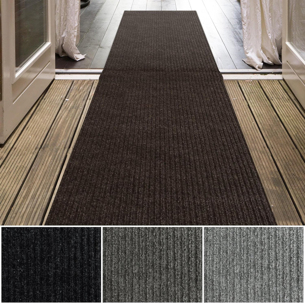 iCustomRug Spartan Weather Warrior Indoor/Outdoor Utility Ribbed Carpet Runner with Non-Slip Thermoplastic Rubber Backing, 3ft X 32ft in Brown