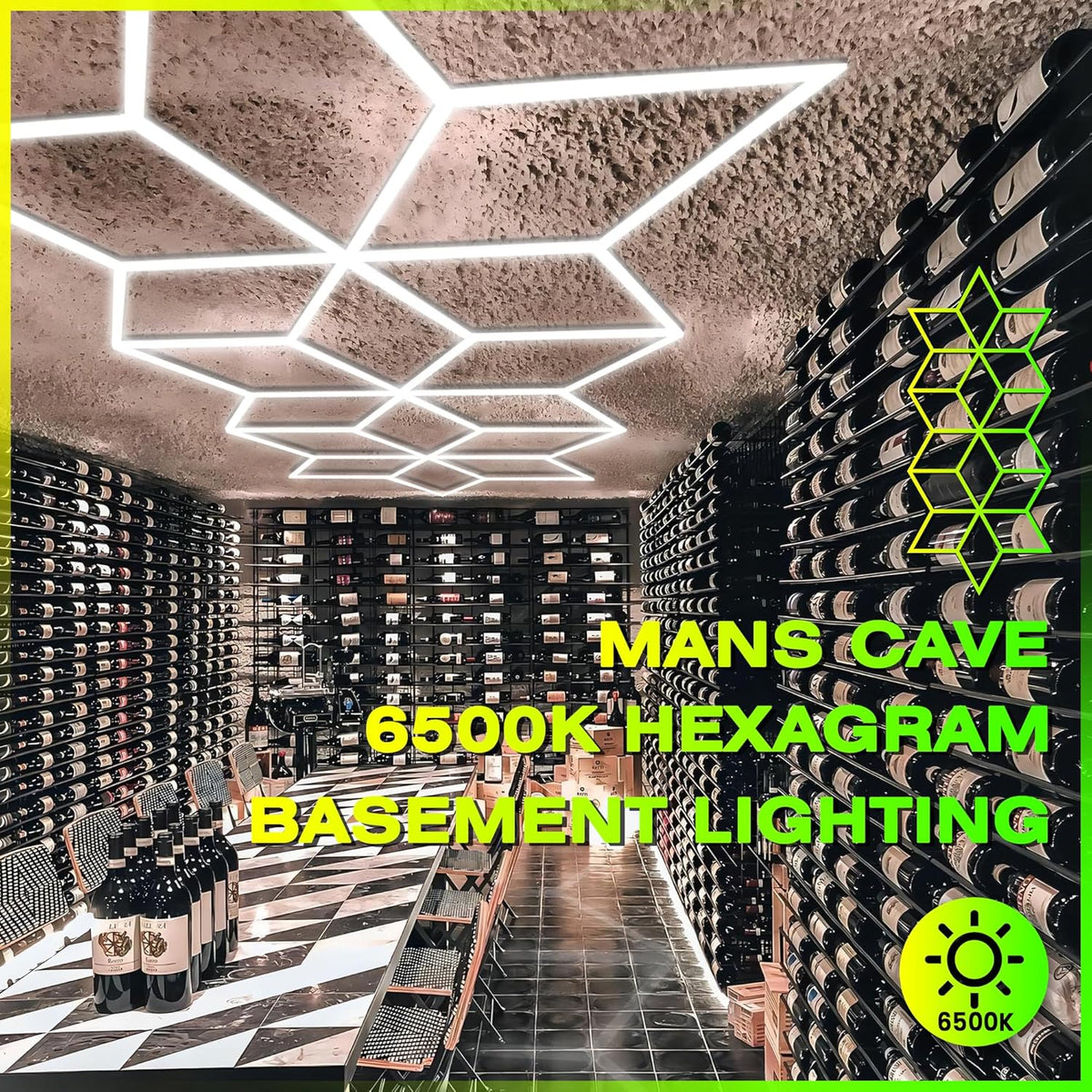 GOSLARLIT LED Garage Light Hexagon, Hexagram Shop Detailing Lights, 6500K Daylight White, Linkable Plug-in Ceiling Light for Garage Workshop Basement Gym Warehouse