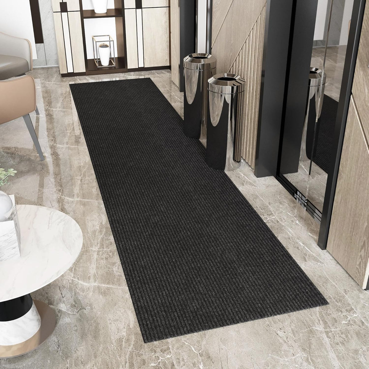 Ottomanson 2'7" x 50' Hallway Runner with Scraper Pile - Extra Durable Non-Slip Rug Mat for Indoor & Outdoor Use - Ideal for Kitchen, Entryway & Garage - High-Traffic Carpet, Black