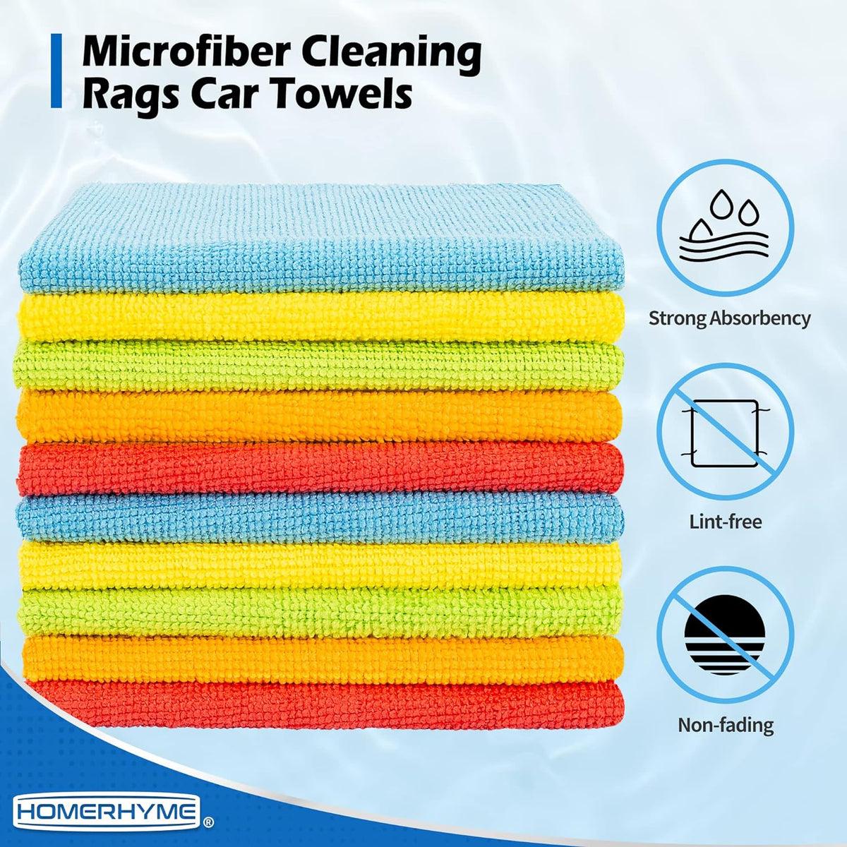 HOMERHYME Microfiber Cleaning Cloth, 100 Pack Cleaning Rags Microfiber Towel Bulk Absorbent Lint-Free Wash Cloths, All-Purpose Towels for Cars, Shop, Automotive, Garage, Home and Kitchen 11.5"*11.5"