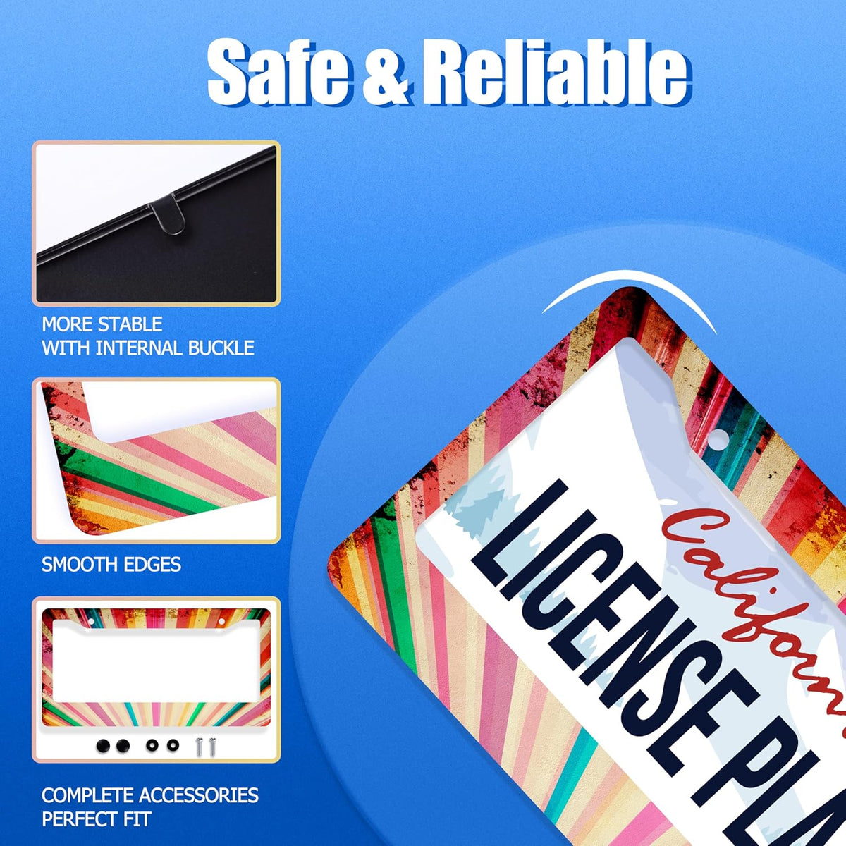 Retro Rainbow License Plate Frame Hippie Rainbow Stripes License Plate Stainless Steel Funny License Plate Holder Colorful Car Accessories Decoration With Screws Fits Standard Vehicles Size 12.3"x6.3"