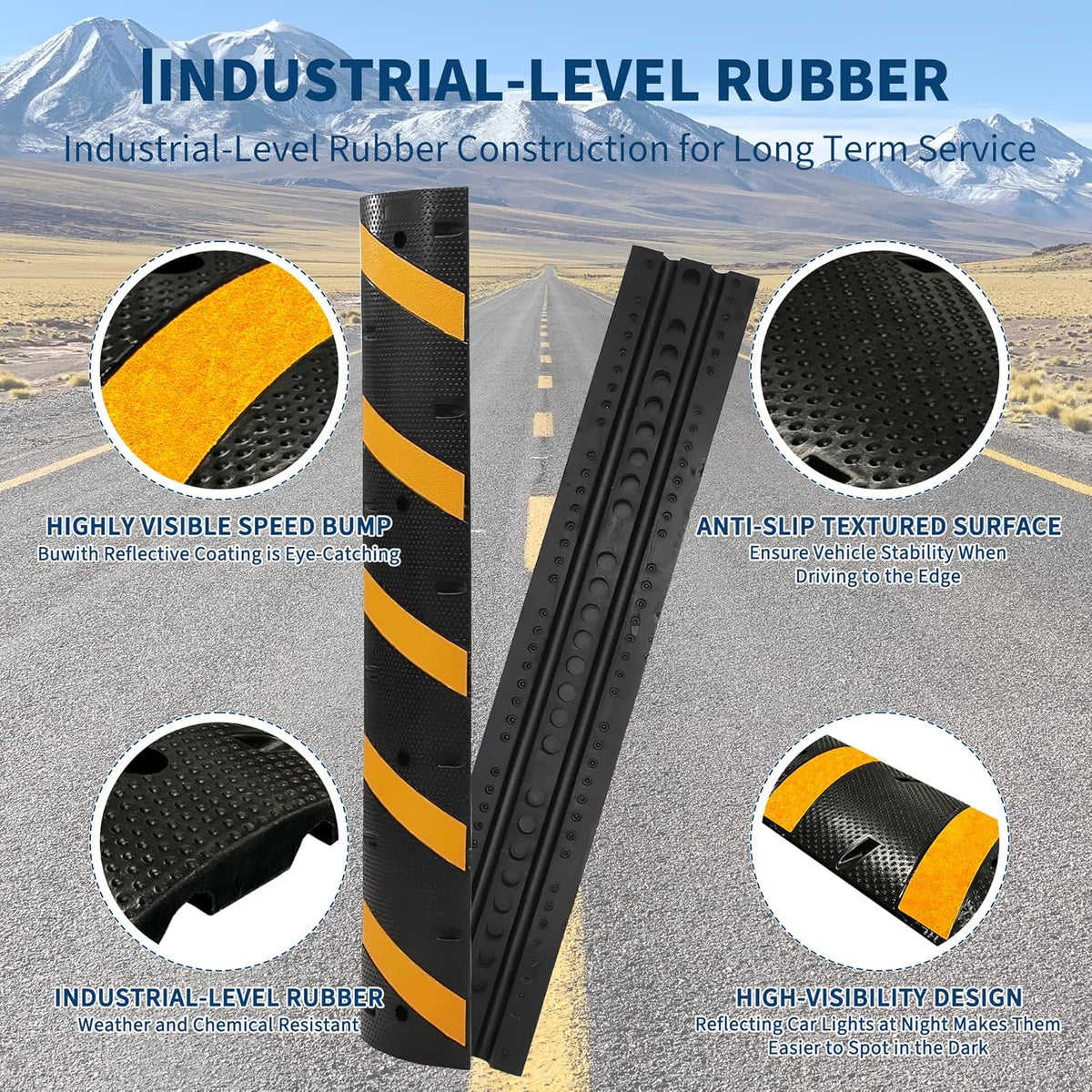 3 PCS 6FT Speed Bumps Wite End for Road, Heavy-Duty 25,000 Lbs Capacity Traffic Rubber Speed Humps with 2 Channel Floor Cord Cover for Asphalt Concrete Gravel Driveway Road (3)