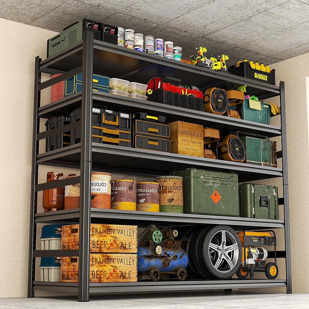 87" H Garage Shelving 5 Tier Storage Shelves Heavy Duty 3800LBS Adjustable Shelf Unit Metal Garage Shelving for Warehouse Industrial Basement, 87" H x 48" W x 24" D, Black