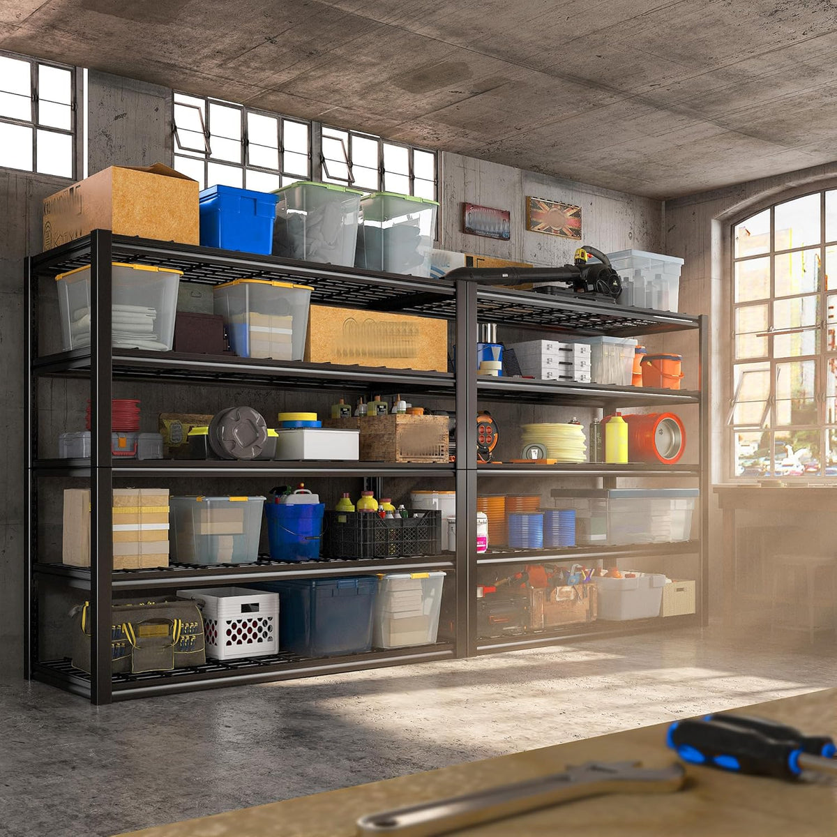 REIBII 48.2''W Garage Shelving Heavy Duty Metal Shelving 3000LBS Storage Shelves Adjustable Metal Shelves Industrial Garage Shelf for Warehouse Basement, 4 Pack