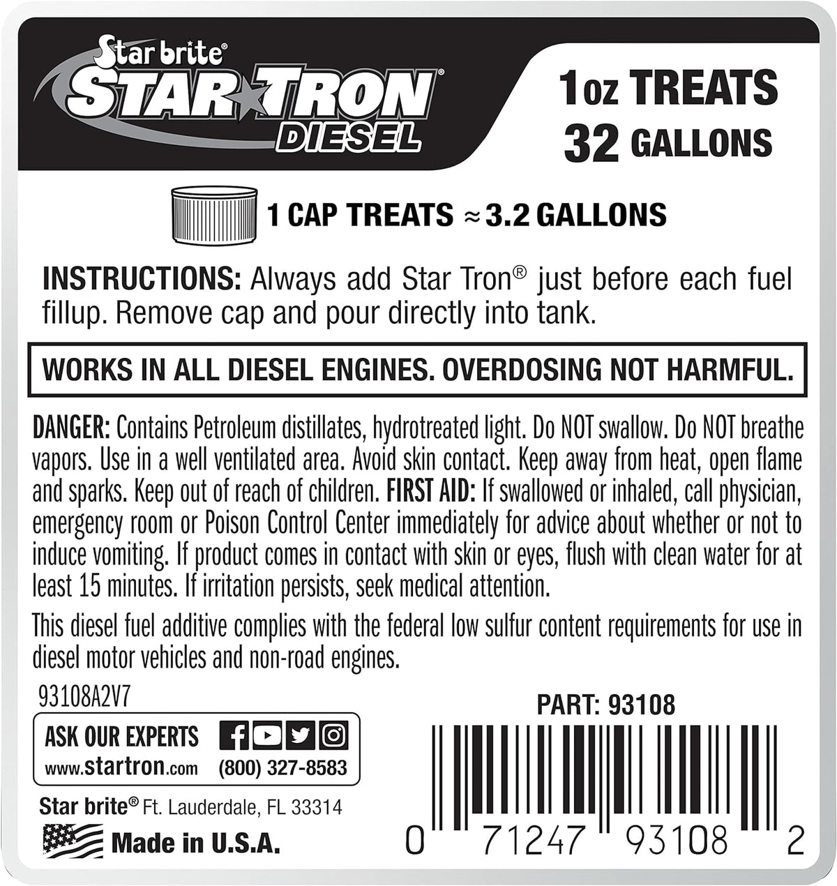 Star Tron Super Concentrated Diesel Formula - Stabilize & Rejuvenate Diesel, Biodiesel & All Regular Gasoline - 1 Oz Treats 32 Gallons