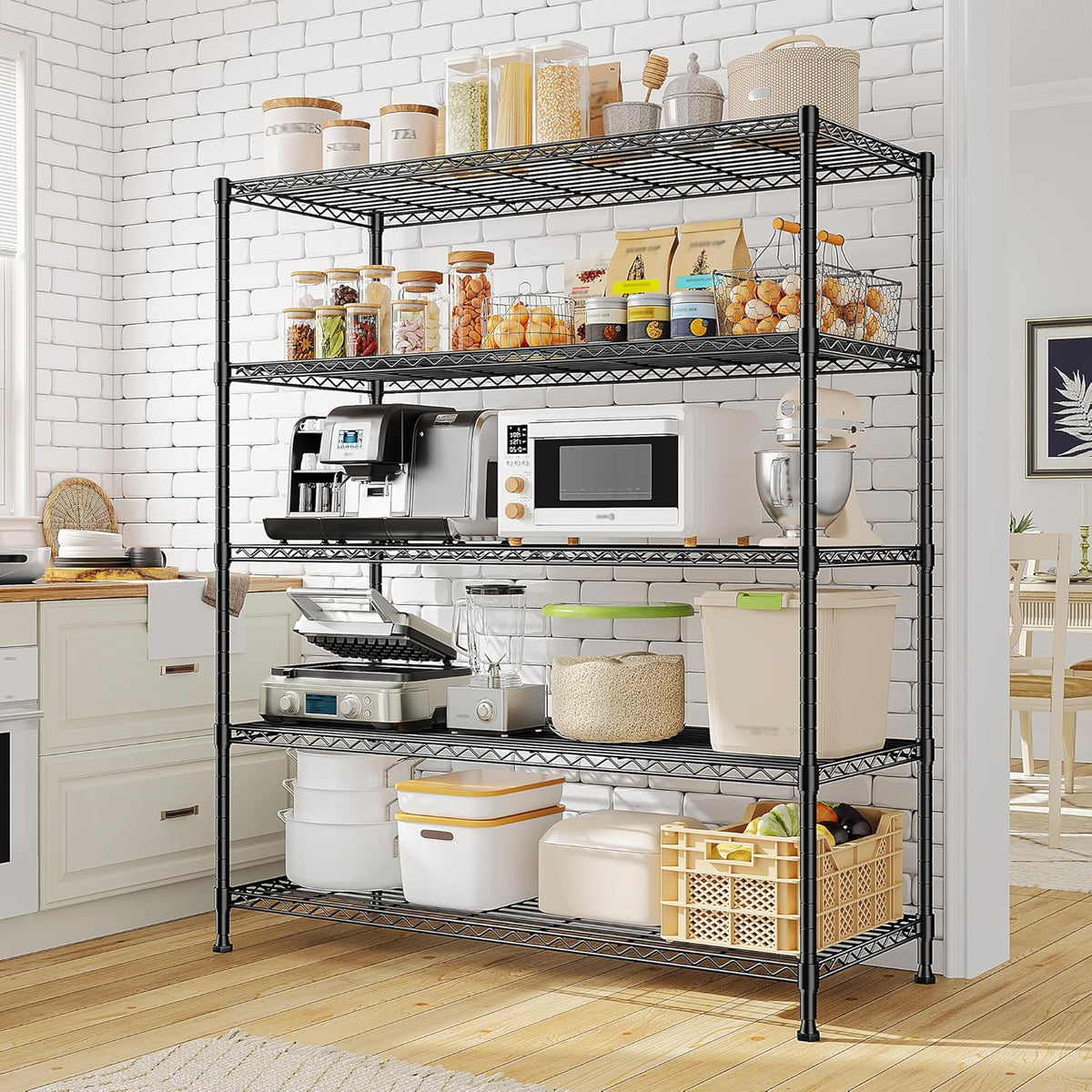 45 "W Storage Shelves 5 Tier Wire Shelving Unit Adjustable Metal Shelving Wire Shelf Pantry Shelves Wire Commercial Rack for Closet Kitchen Pantry Utility Room Garage 45" Wx 13.5" Dx70.5 H Black