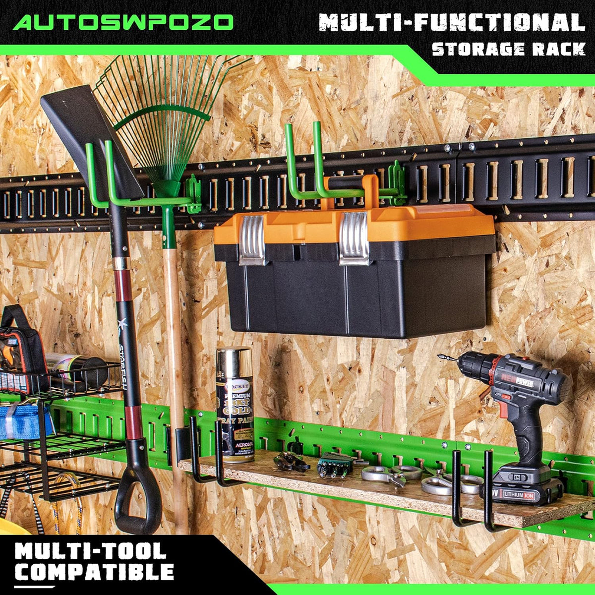 4-Pack E-Track Heavy Duty Shovel/Tool Hanger, E Track Hooks for Tools, Rakes, Spades in Trailers, Trucks, Workshop and Warehouse with E-Tracks, E Track Accessories Tool Holder (Green)
