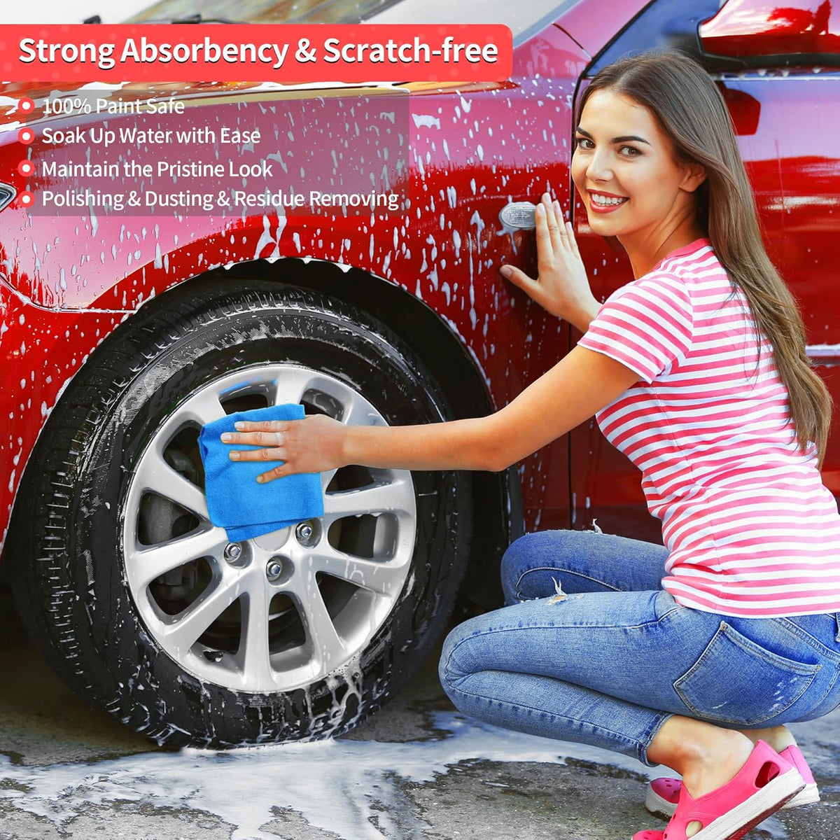 HOMERHYME Shop Towels, 100 Pack Microfiber Towels for Cars, Microfiber Cleaning Cloths, Bulk Multipurpose Lint-Free Cleaning Rag for Mechanic Automotive Garage Office, 11.5"*11.5" Blue