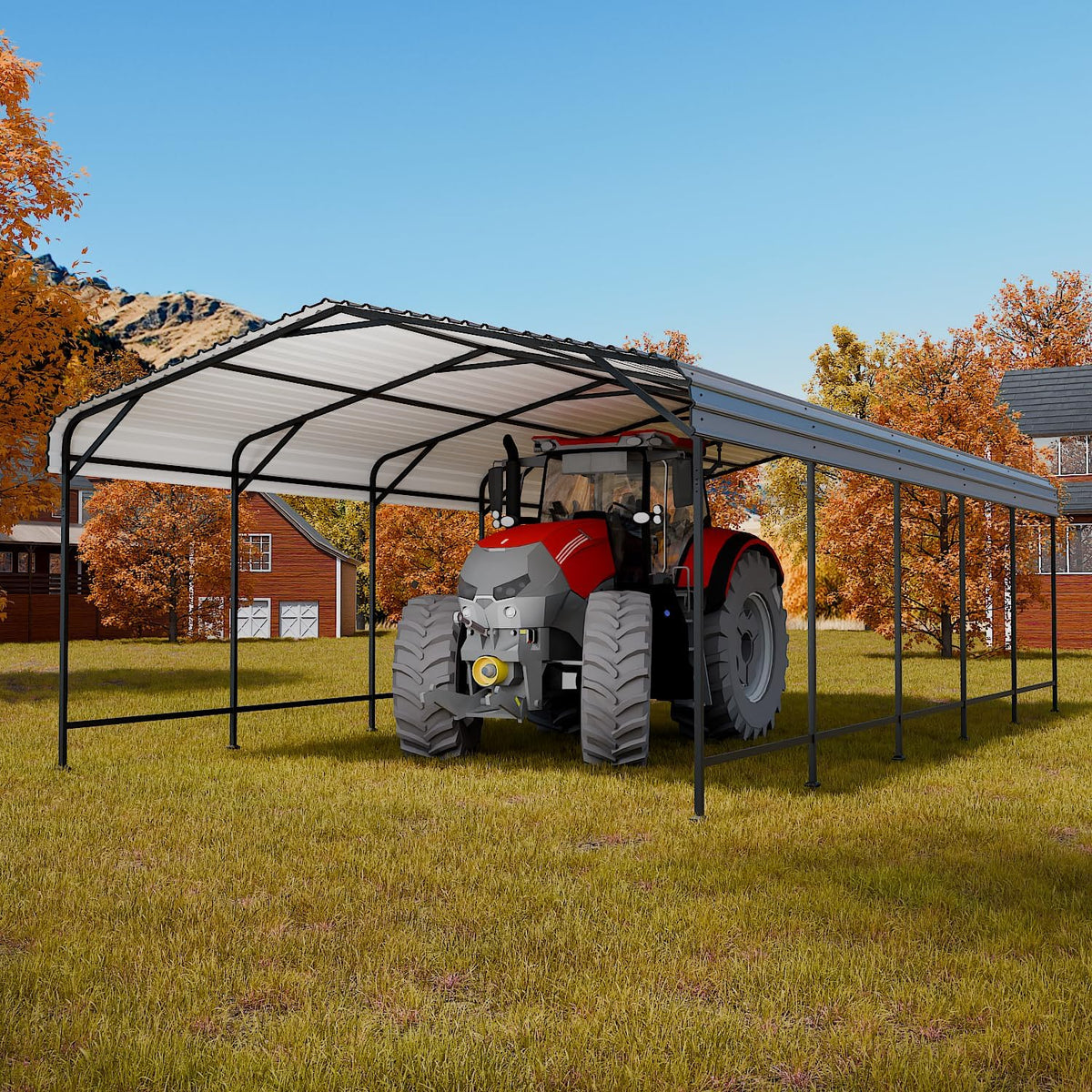 EBE 13' x 25' Metal Carport, Outdoor Steel Carport Canopy with Galvanized Steel Frame and Roof, Heavy Duty Garage Shelter Shade for Cars, Boats, and Truck