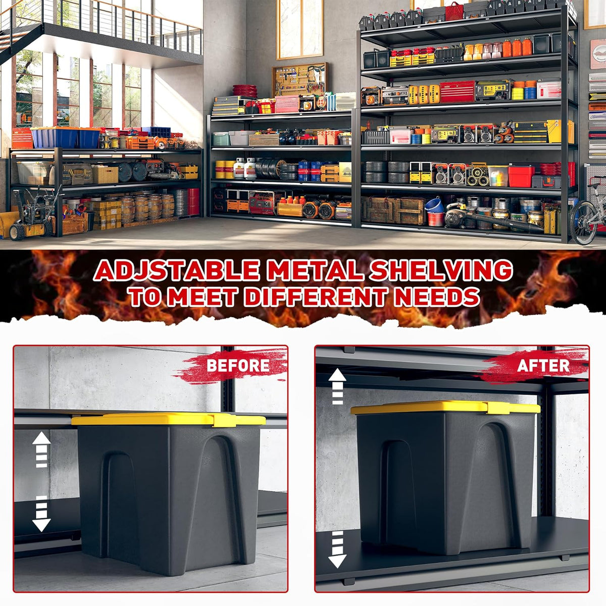 REIBII 84“H Garage Shelving Heavy Duty Storage Shelves 3500 LBS Adjustable Metal Shelving Uints and Storage for Garage,Warehouse,School,Commercial,Business, 60 "W x 24 "D x 84 "H