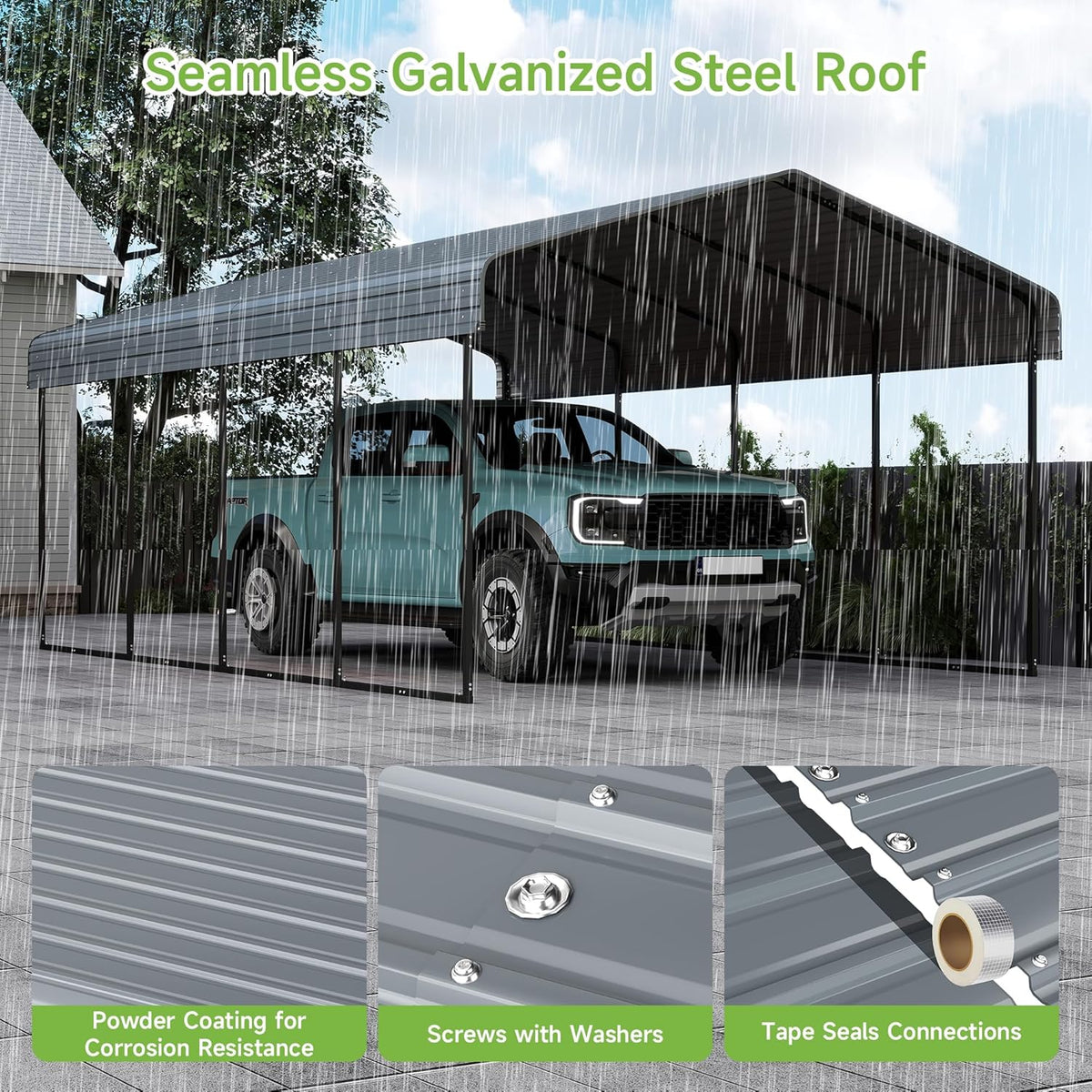 Real Relax 12x20FT Heavy Duty Metal Carport, Outdoor Carport Canopy with Galvanized Steel Roof and Reinforced Base for All-Weather, Garage Shelter Shade for Trucks, Boats, Party, Gray
