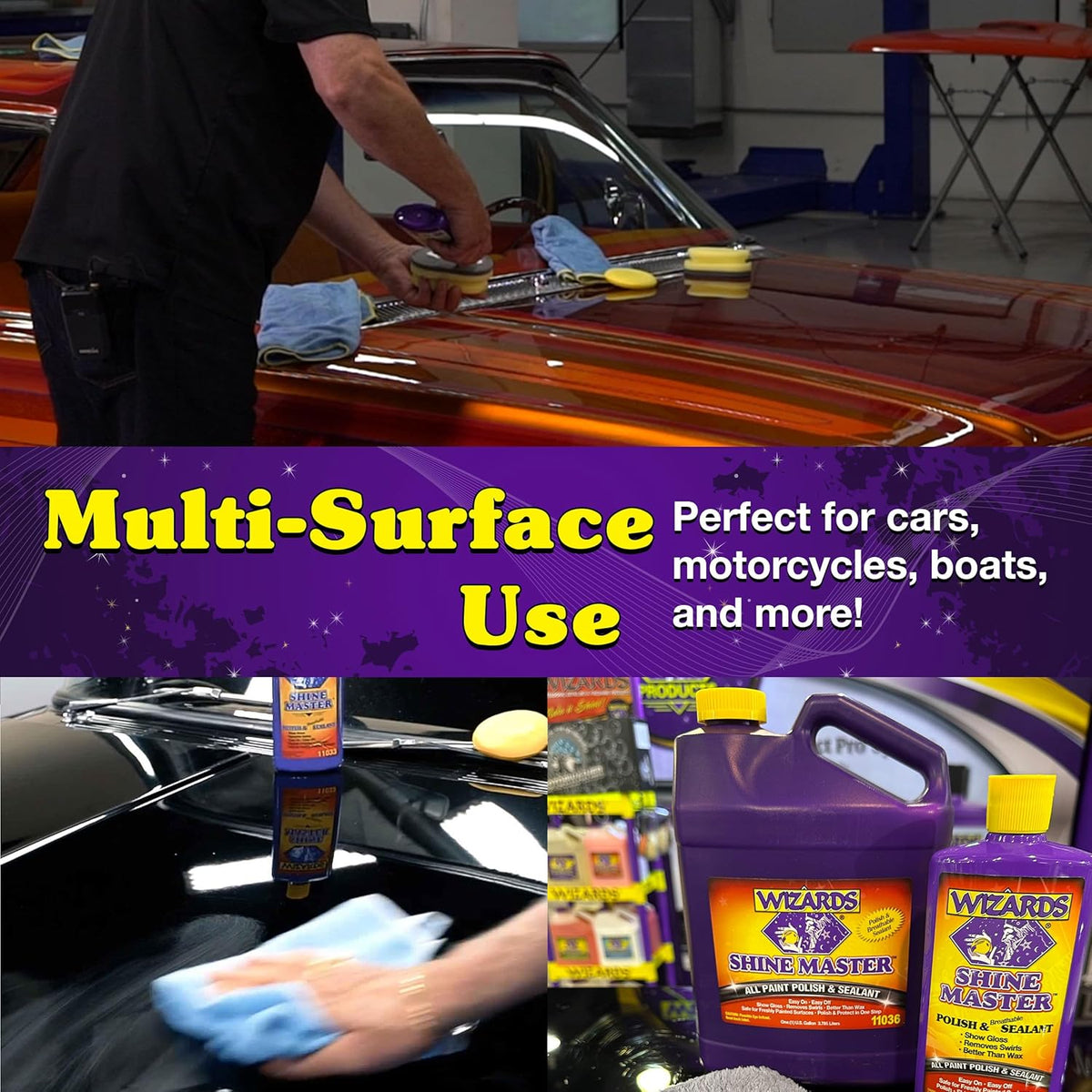 Wizards Shine Master Polish and Breathable Sealant - 1 Gallon - No Wax or Free Silicone - Polishes and Protects with No Greasy Film - Wax Replacement Car Polishing Compound for Boat and Car Polish