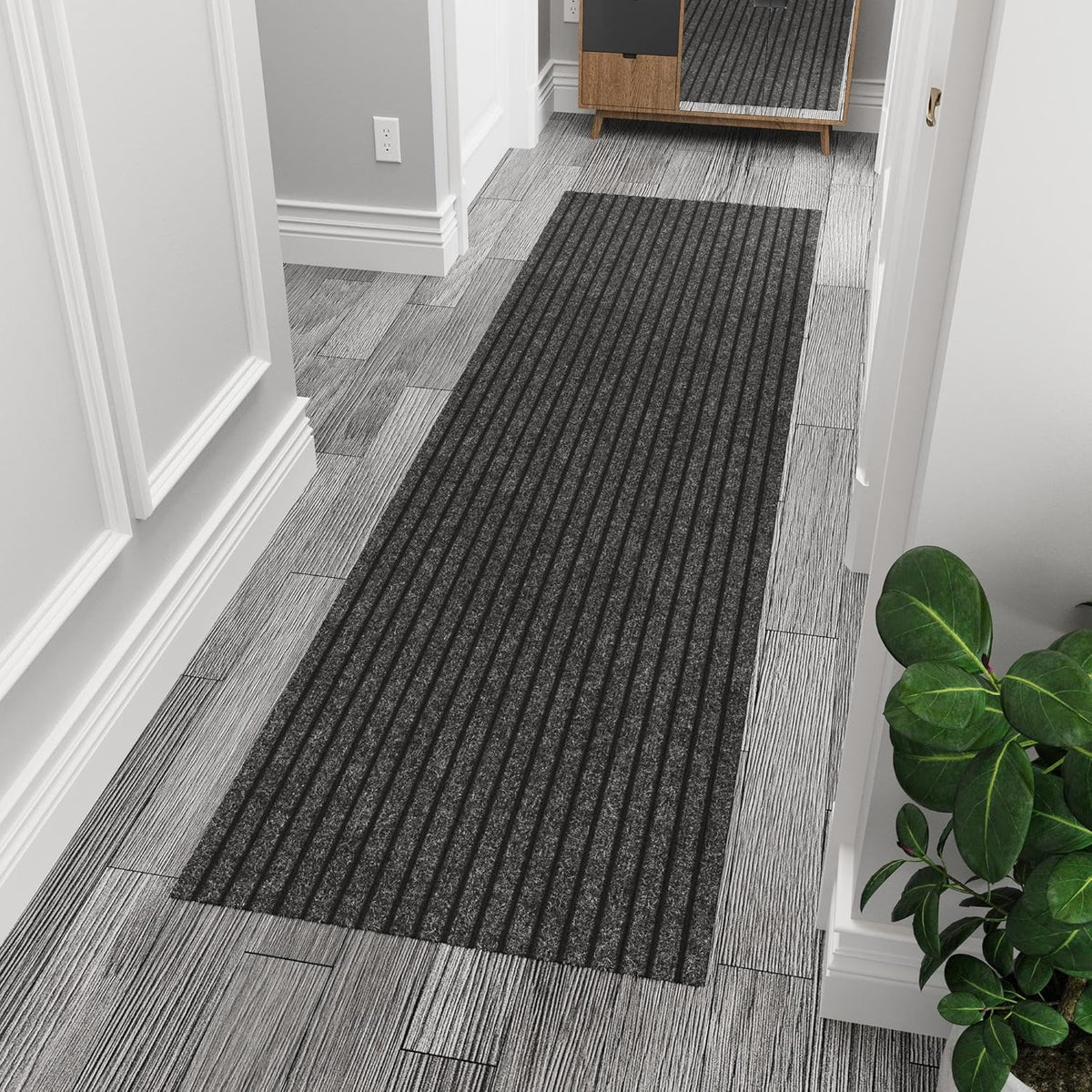 Ottomanson 2' x 6' Hallway Runner with Scraper Pile Extra Durable Non-Slip Rug Mat for Indoor & Outdoor Use - Ideal for Kitchen, Entryway, Patio & Garage - High-Traffic Carpet, Black